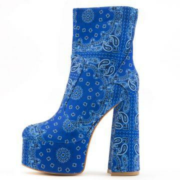 Bandana Print Platform Booties - Black & Blue ONLY - Picture 5 of 5